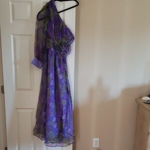 SHEIN One-Shoulder Dress in Purple and Green